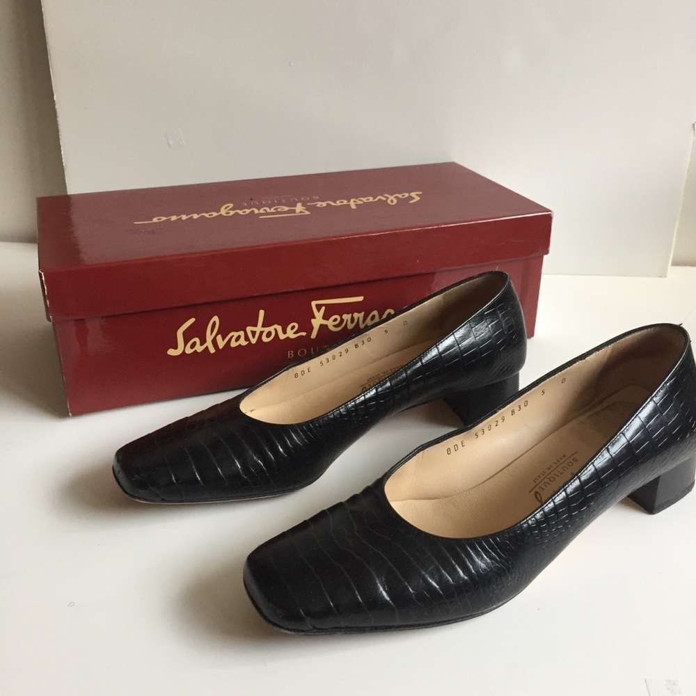 Salvatore Ferragamo Black Croc pumps